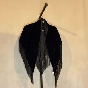 Echo Black Velvet Fringe Shawl Wrap Vintage Style Like New